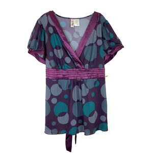 L8ter NWT Women's V-Neck Tunic Top Size 3X Purple Green Belted Babydoll